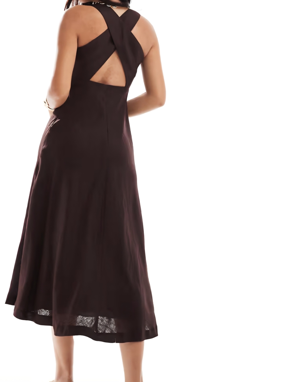 Ever New 100% Linen Dark Chocolate Brown Cross-Back Maxi Dress